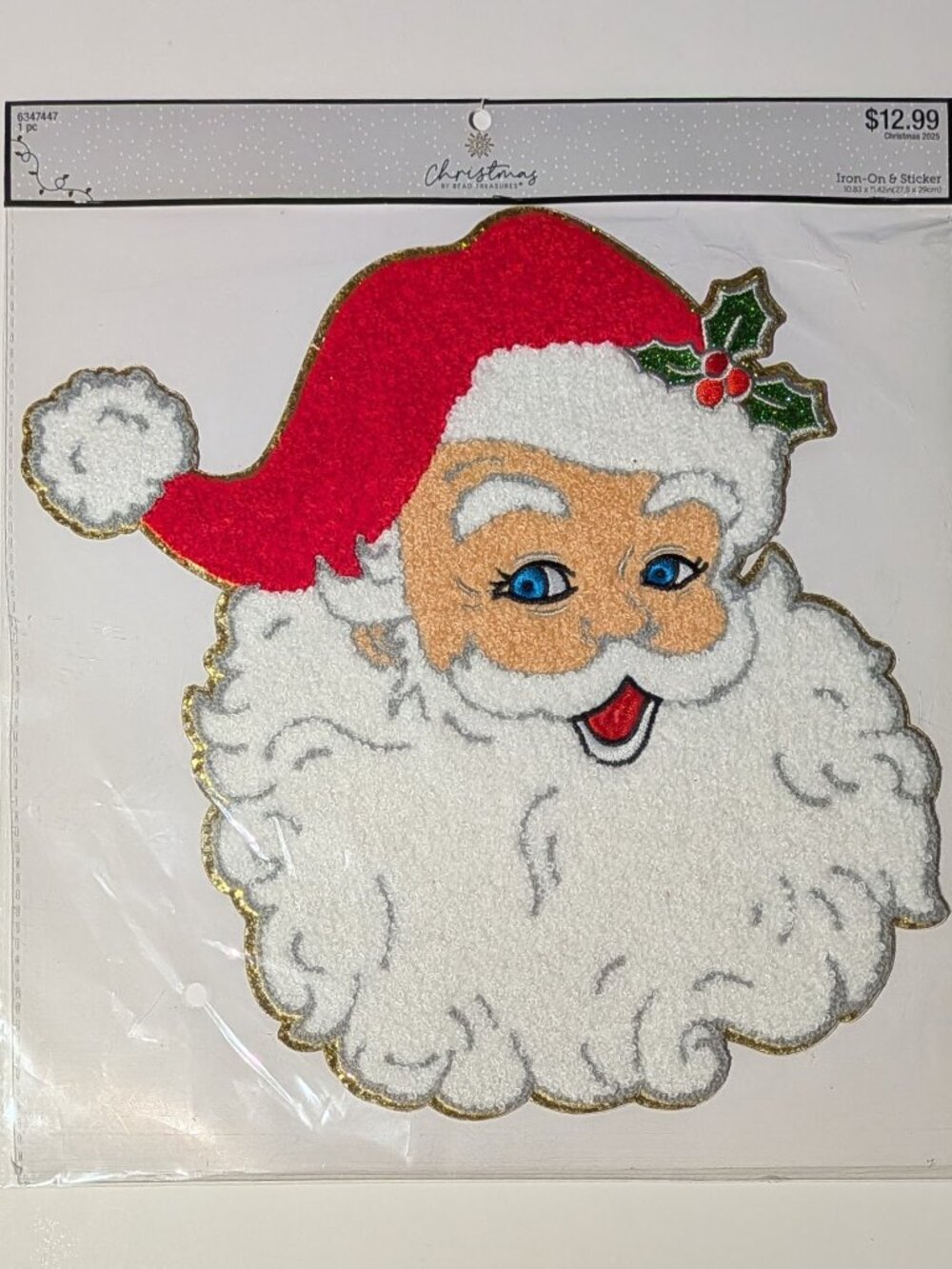 Santa Claus Vintage Design Giant Chenille Patch Christmas By Bead Treasures NEW!
